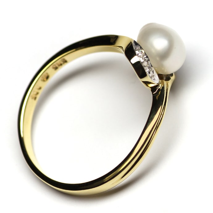Foto 3 - Goldring schimmernde Perle und lupenreine Diamanten 14K, Q1336