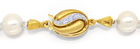 Foto 3 - Akoya Perlkette  7mm Gelbgold-Diamantschloss, S6605